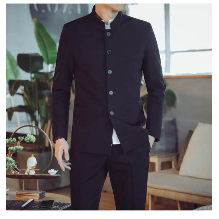 Чистый цвет мужской деловой костюм Slim Fit мужской костюм куртка и брюки Азиатский размер XL XXL XXXL 4XL модный воротник мужские свадебные костюмы