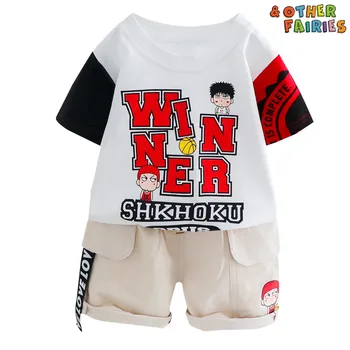 

Basketball kid clothes slam dunk master short-sleeved shorts two-piece baby boy clothes alphabet printing casual baby boy suit