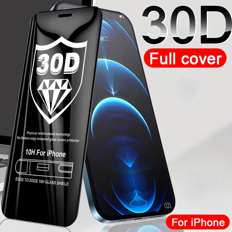 30d capa completa vidro de proteção temperado para iphone 11 12 pro xs max protetor de tela de vidro no iphone x xr 7 8 6s mais se filme