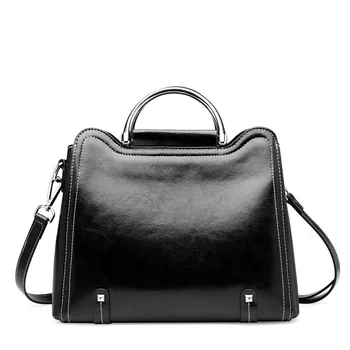 

Women Handbag Oil Wax Genuine Leather Women Bag Brand Tote Female Zipper High Quality Messenger Bag Lady Original Design
