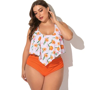 

Women New Plus Size Bikini Swimwear Women Push Up Swimsuit High Waist Bikini Set Print Ruffled Bathing Suits Beach Wear Summer