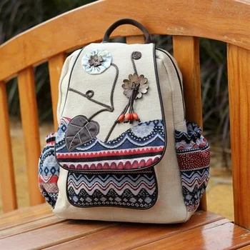

New Vintage string appliques women traveller backpacks!Nice floral prints lady zipper&hasp backrack Versatile canvas backruck