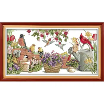 

Joy Sunday Birds gather in garden patterns cross stitch kit DMC print on canvas 14CT counted Chinese cross stitch set Home decor
