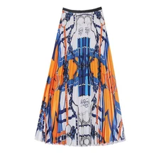 Летние Осенние плиссированные юбки женские с высокой талией Инди фолк печатных высокое эластичное качество длинная юбка вечерние праздничные Rok