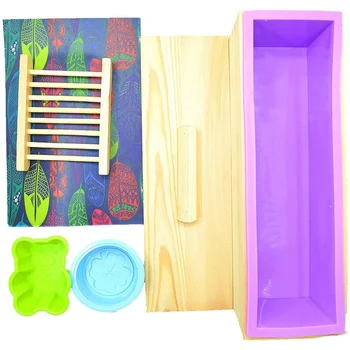 

Loaf Soap Mold, Silicone Mold Set for DIY Handmade Soap with Wooden Box, 2x Soap Mold Making Supplies and More