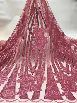 

Pink African Lace Fabric 2020 High Quality Velvet French Net Embroidered Nigerian Lace with Sequins flannel lace for dress