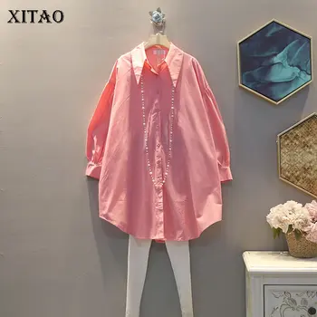 

XITAO Korean Sleeve Plus Size Solid Color Turn Down Loose Collar Casual Shirt 2020 Spring Summer New Fashion Women Shirt XJ4335