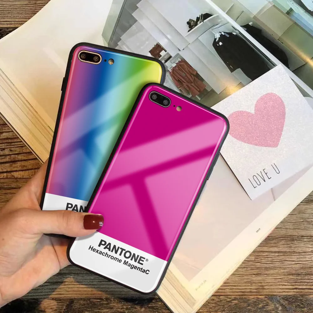 Чехол из закаленного стекла для iPhone 11 Pro 7 7Plus X 6S 6 Plus Pantone Phone Cover для iPhone XS MAX XR 8 pure color