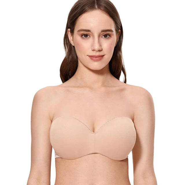 Women's Strapless Minimizer Bra with Clear Straps and Removable Pads Smooth  Bandeau Convertible Bras Plus Size