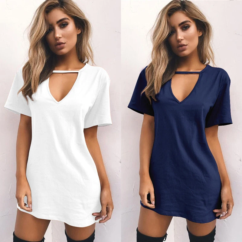 LEH женское платье-майка чокер с v-образным вырезом летние платья с коротким рукавом повседневные сексуальные Холтер Свободные Boho пляжное платье большого размера