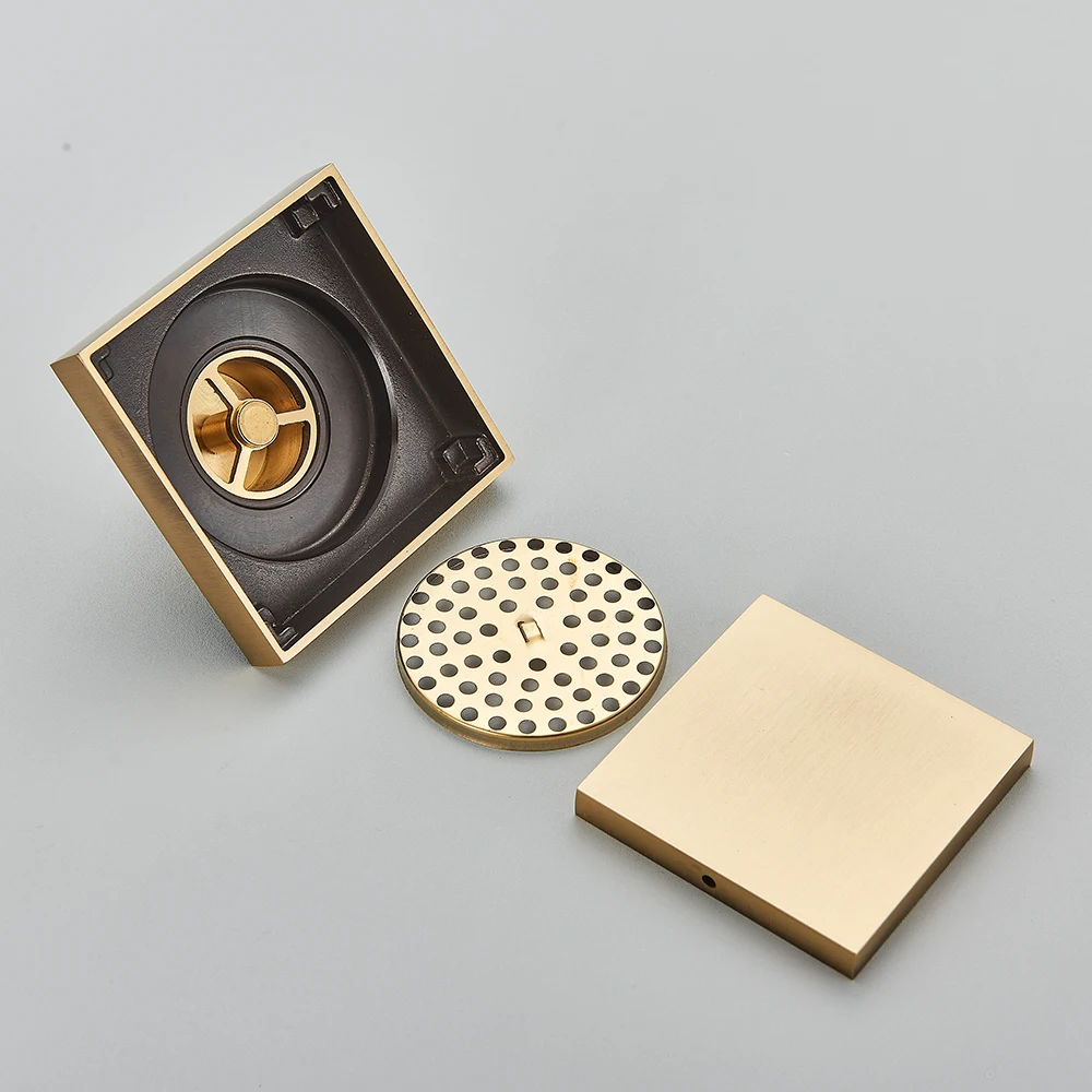 Rozin Brushed Gold Floor Drains 10*10cm Invisible Bathroom Floor Drain Matte Black Square Shower Deodorant Waste Drain Strainer floor drain deodorant floor drain shower drain