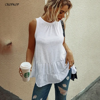 

T-shirts Women White Summer Black Plain Tank Tops Casual Loose Ruched Clothes One Piece Tee-Shirt 2020 Fashion Womens Clothing