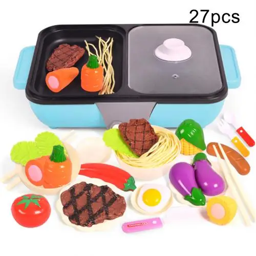 Blue 27Pcs Для игрушечной кухни игровой набор горшков для горячей пищи плита палочки для еды Чаша инструмент развития игрушка поезд использование палочек для еды и познание обучения - Цвет: Blue 27Pcs