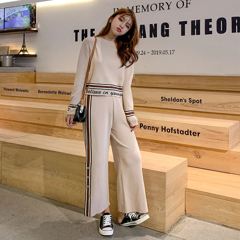 

knitted sweater 2 piece set women 2019 outfits tracksuits top and pant suits plus size matching co-ord set knit winter autumn