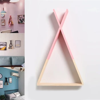 

Creative Wooden Triangle Wall Frame Trigon Storage Art Corridor Crafts Display Shelf Children Room Decorations For Kid Bedroom