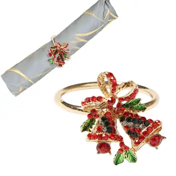 

Wholesale 6 Pcs Elk Wreath Christmas Bells Napkin Rings Napkin Buckle Holder Table Decoration For Hotel Home Gathering Dinner