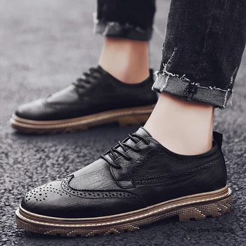 

Black Dress Shoes for Men British Designer Split Leather Men Brogue Elegant Shoes Comfort Pointed Toe Wedding Flats Casual Shoes