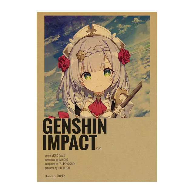 Genshin Impact Anime Posters Kraft Paper Prints Home Room Decor Study Bedroom Bar Cafe Wall Paintings Cartoon Wall Stickers Kraft Paper