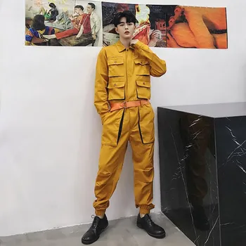 

2020 New Spring Autumn Jumpsuit Men Rompers One Piece Overalls Mens Long Sleeve Casual Multi Pockets Design Pants Male Clothes
