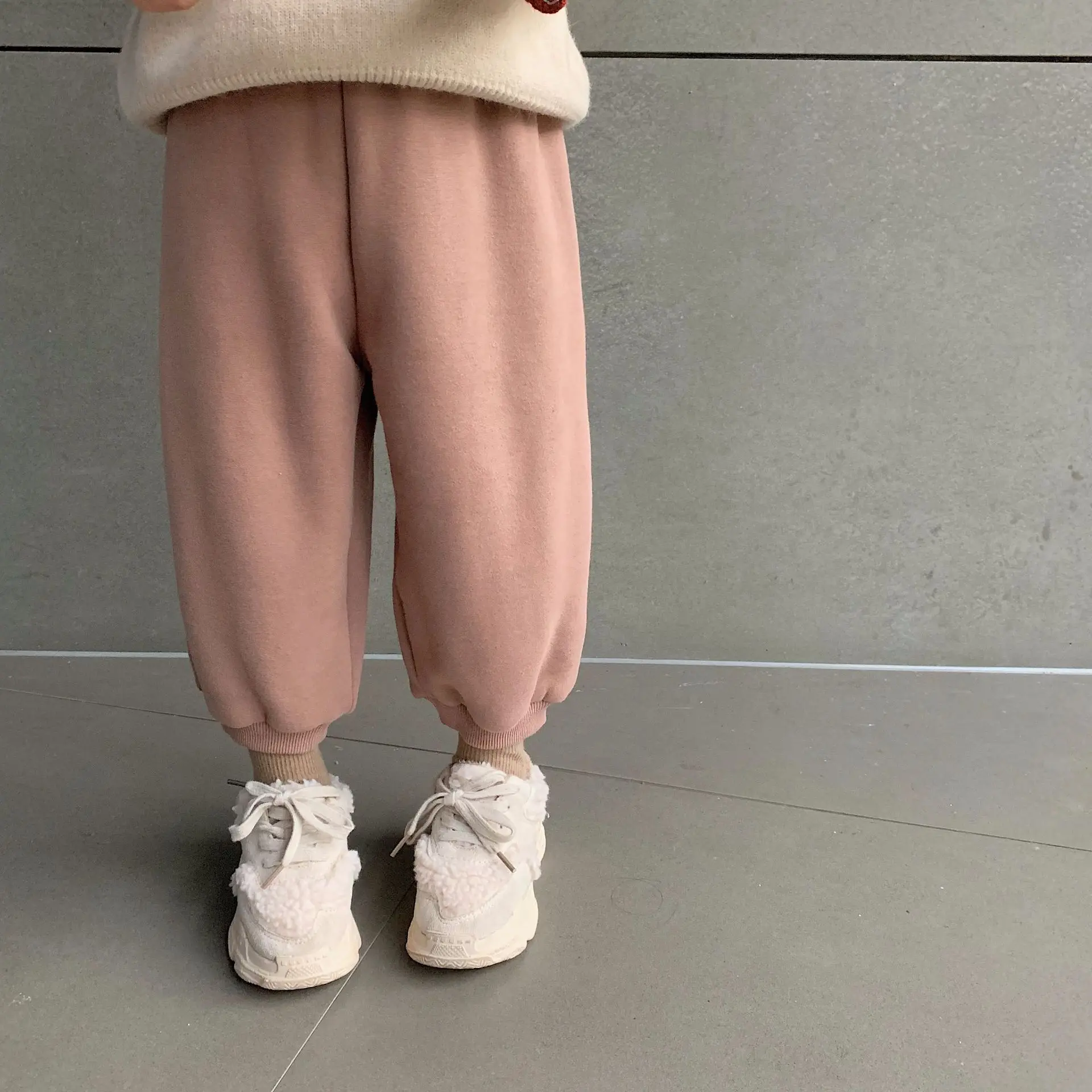 Autumn Winter boys girls solid color thick sweatpants children polar fleece lining casual sports pants kids trousers