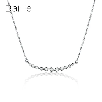 شراءBAIHE الصلبة 18K الذهب الأبيض الجولة H/SI 0.30ct الماس الطبيعي الزفاف العصرية غرامة مجوهرات بسيطة رائعة ابتسامة عقد ألماس