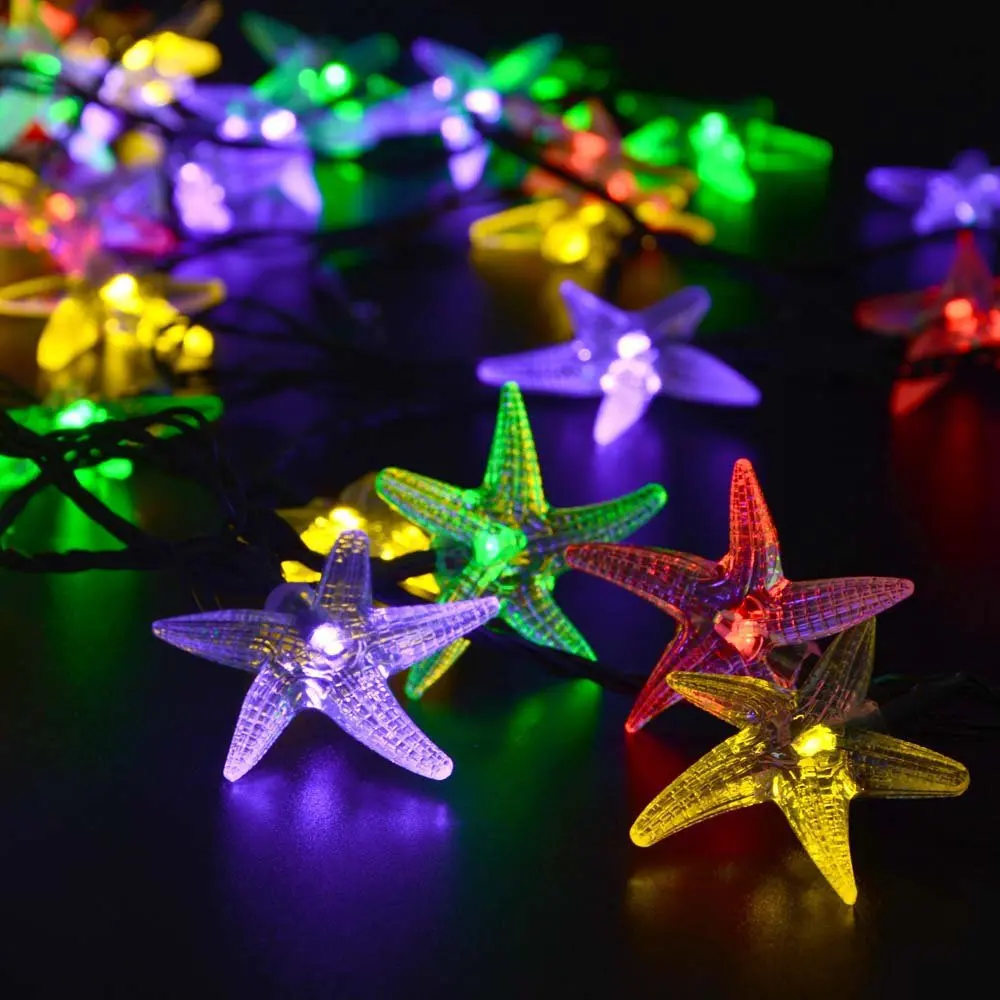 

Solar-powered String Lights Outdoor 20LED Light Cable Waterproof Starfish Conch Star Christmas Bedroom Hotel Decoration String L