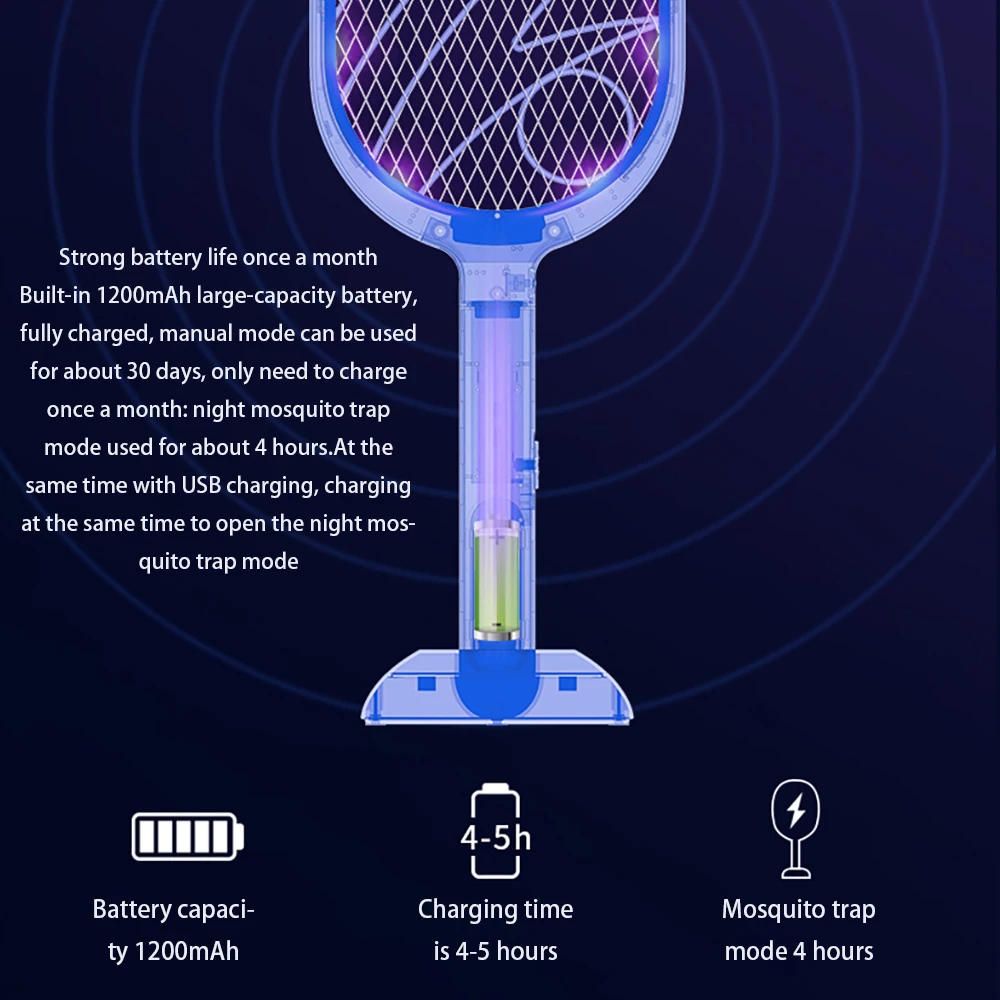 Hot Sale 3000V Electric Insect Racket Swatter Zapper USB 1200mAh Rechargeable Mosquito Swatter Kill Fly Bug Zapper Killer Trap