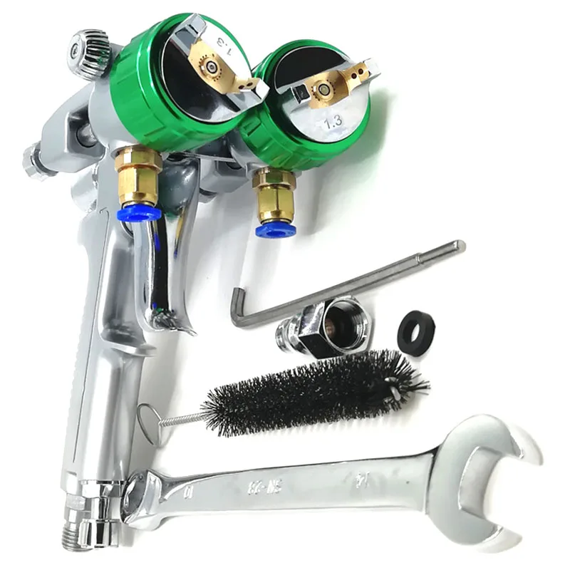 

Double-Headed 1.3Mm Spray Pressure /Siphon Feed Spray Paint Chrome Painting Dual Head Air Pneumatic Pressure Sprayer