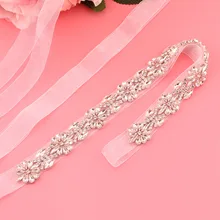Ceinture de mariée en satin avec perles et strass argentés, accessoires pour robe de mariée