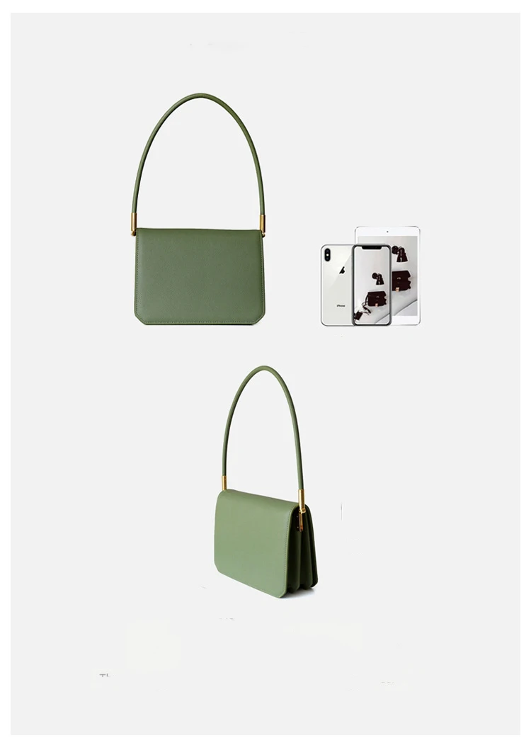 new web celebrity design hand grain leather armpit bag leather small square bag clamshell fashion bag qq574