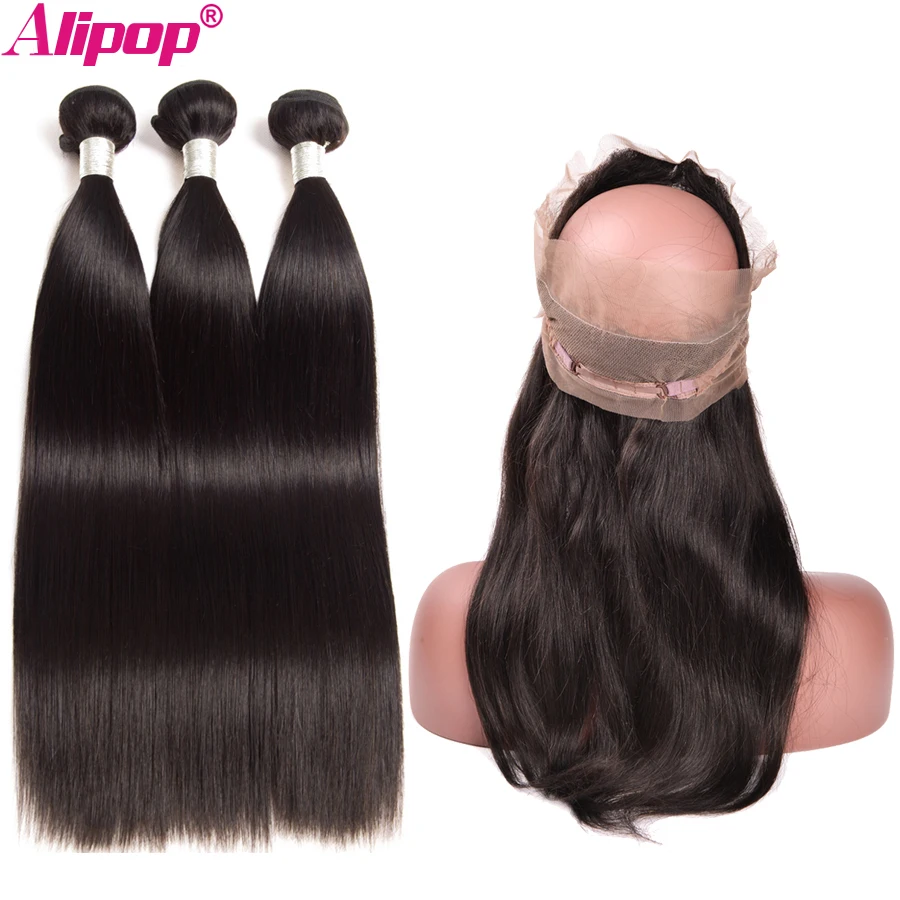 360 кружевной фронтальный с пучком прямые волосы Remy пучки застежкой бразильские