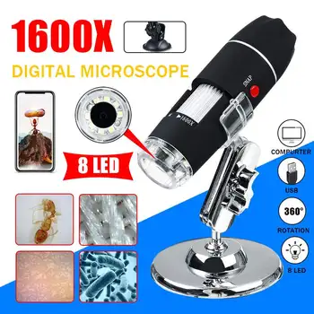 

Electronic Microscope 1600X Digital USB Interface Electronic Magnifier 8 LEDs Portable Digital Microscope+Gimbal/Sucker Bracket
