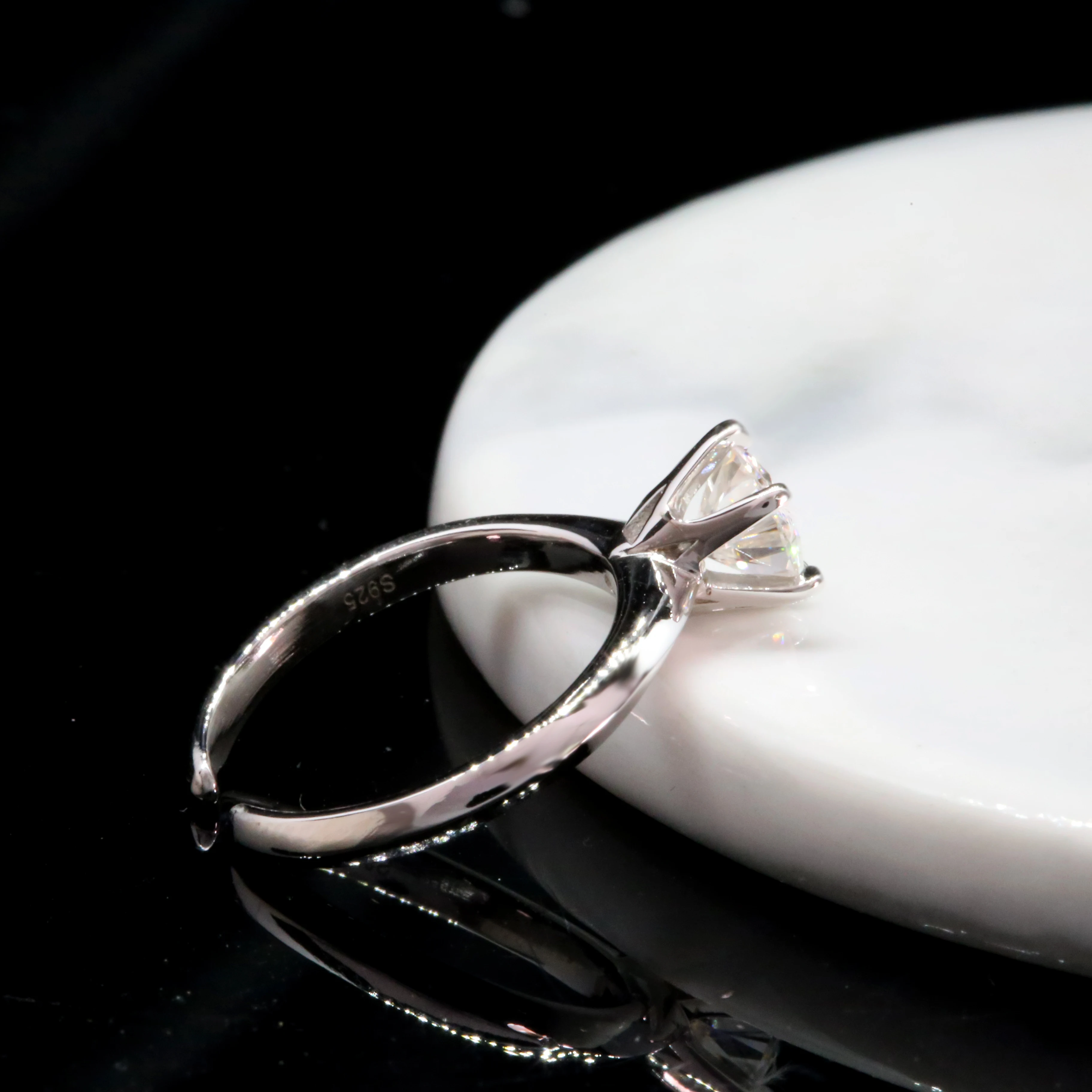 AEAW Стерлинговое Серебро 925 6,5 мм 1.0ct Moissanite Открытое кольцо обручальное кольцо с бриллиантом с национальным сертификатом для женщин