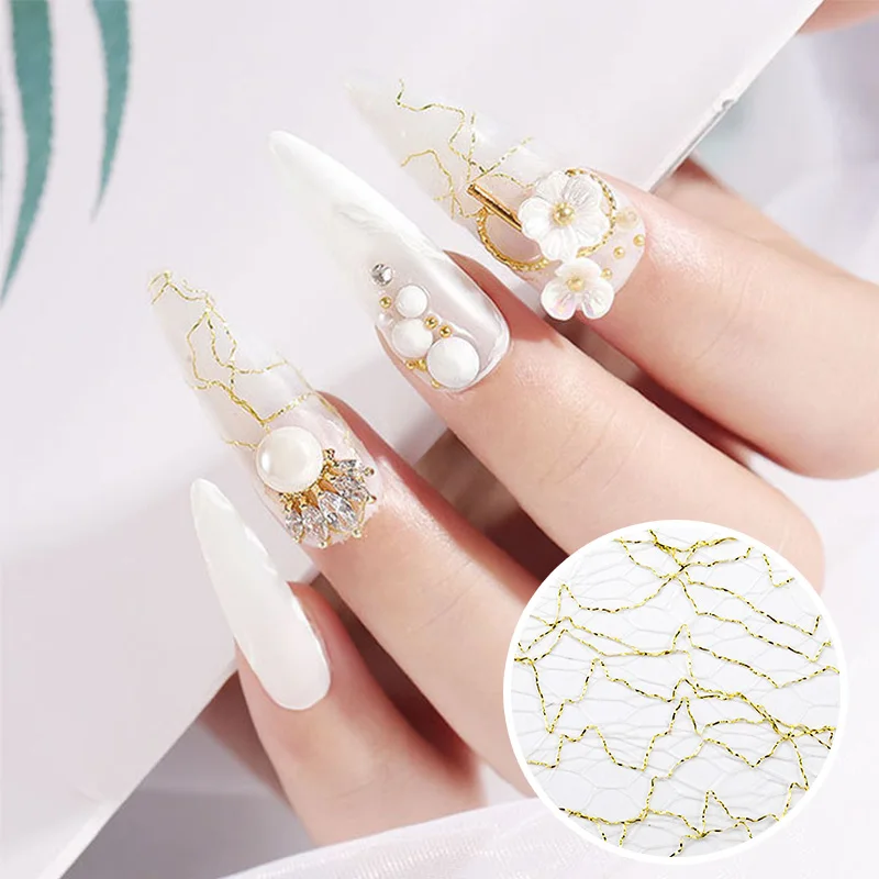 

3D Mesh Stickers for Nails Gold Blue Net Line Hollow Design Transfer Foil DIY Manicure Nail Art Decorations Striping Tape GL1566
