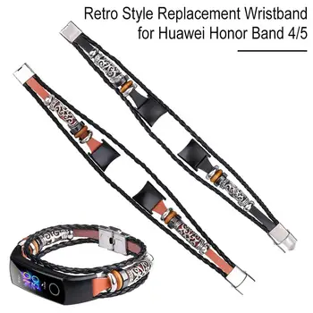 

Retro Style Wristband Strap Sport Band For Honor Band 4/5 Metal Replacement Buckle + Braided Wire Watch Band