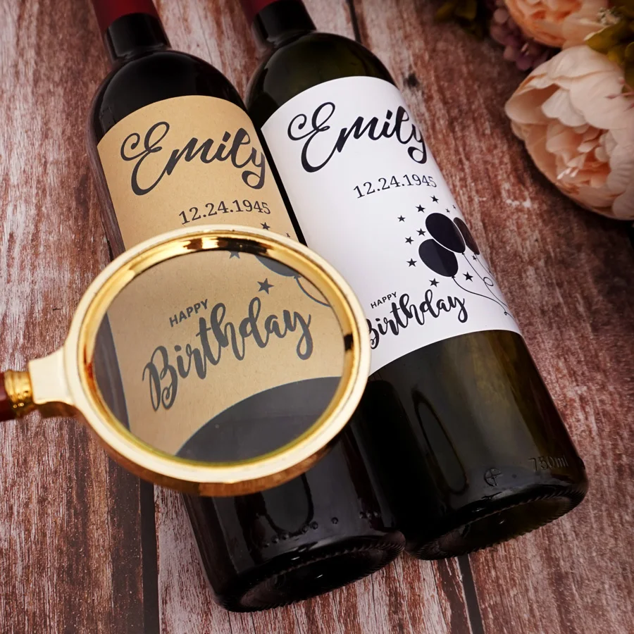 20pcs/Lot DIY Custom Birthday Party Wine Bottle Labels Stickers Personalized Name and Date Balloon Style Creative Stickers