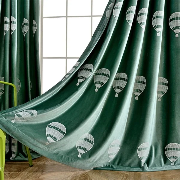 JIANIW вышитые воздушные шары для комнаты, затемняющие занавески для гостиной, шторы, оконные панели, тканевая занавеска для спальни - Color: Green