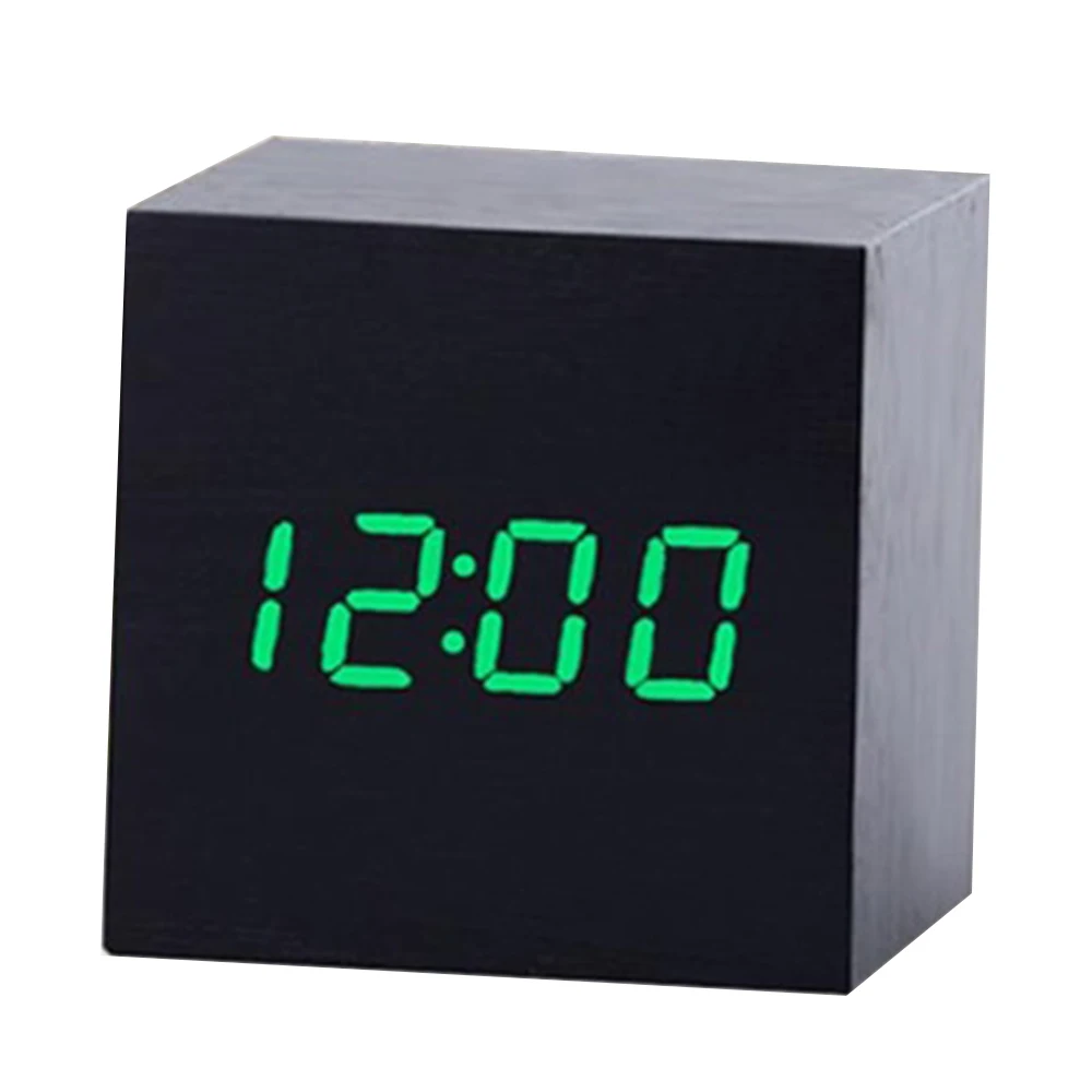 Многоцветный звуковой контроль деревянный квадратный светодиодный Будильник Настольный цифровой термометр дерево USB/AAA отображение даты часы - Цвет: show as photo14