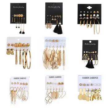 

ZOVLI Bohemian Vintage Gold Tassel Leaf Stud Earrings Set For Women 2020 Statement Big Long Chain Unique Earings Fashion Jewelry