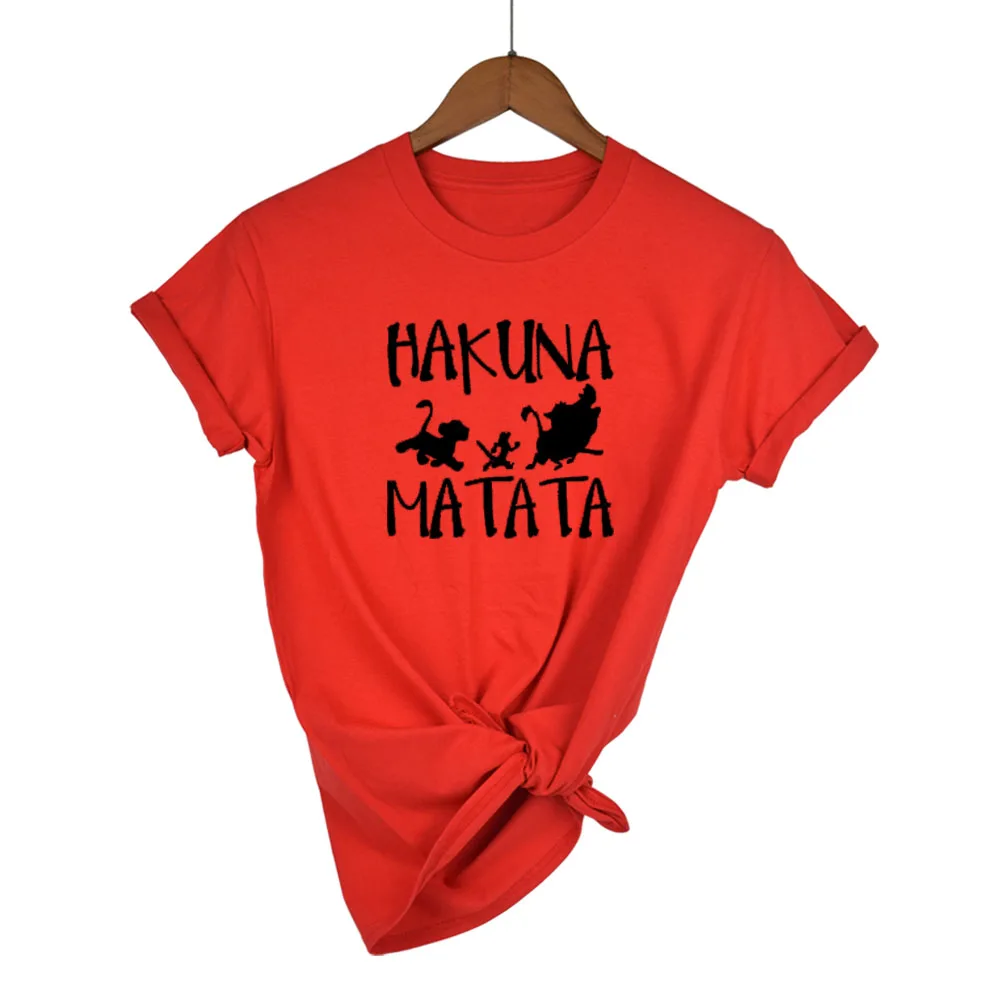Новинка, футболка s для женщин, Hakuna Matata, Ulzzang, принт Король Лев, футболка для отдыха, круглый вырез, короткий рукав, футболка