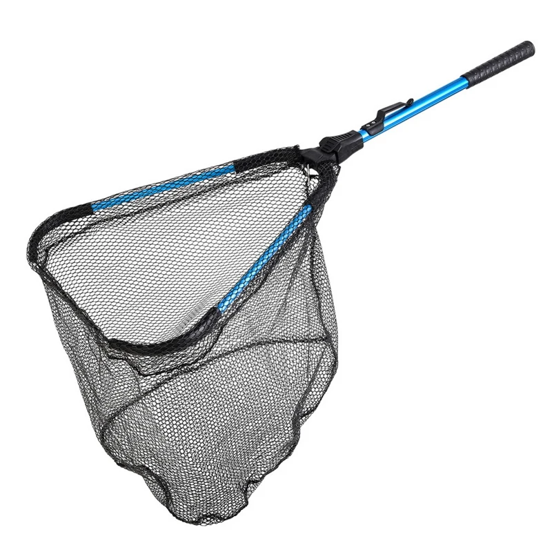 Portable Fold Hand Fishing Nets Aluminum Handle Rubber Fishing Net Sturdy Catching Releasing