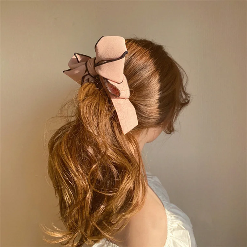 New Ribbon Bow Banana Clip Cute Pearl Hair Pins Barrette Women Hair Accessories Fashion Solid Color Elegant Hair Claw banana hair clips