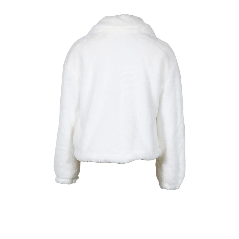 Зимнее женское пальто из искусственного меха повседневное свободное однотонное короткое пальто женские толстые меховые куртки теплая верхняя одежда на молнии Casaco Feminino белого цвета