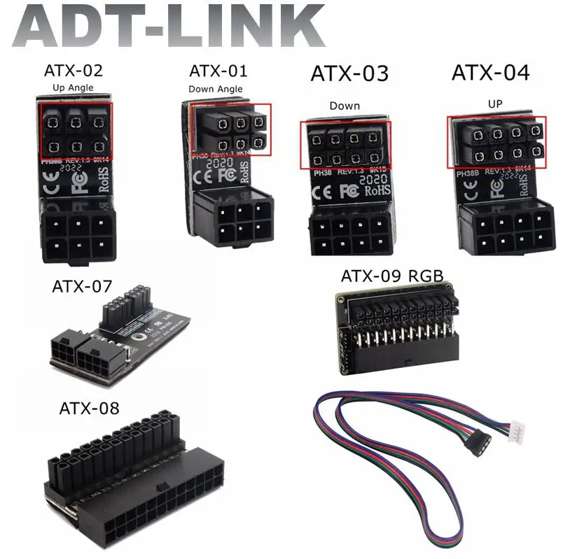 ADT-LINK 24pin ATX материнская плата мужской 90/180 градусов и 6pin/8Pin женский Мощность