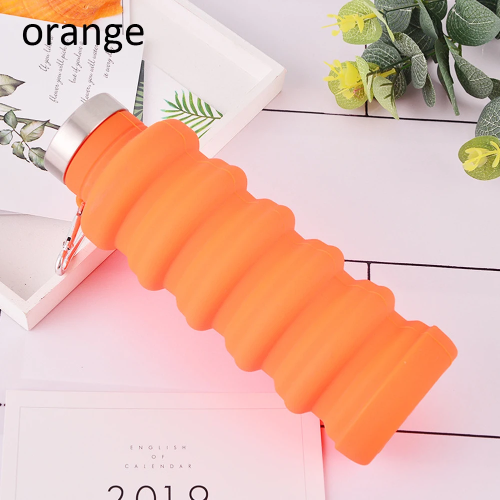 With handle Портативная силиконовая складная бутылка для воды для спорта на открытом воздухе путешествия складной стакан складной чайник бутылка для напитков 550 мл J15 - Цвет: With handle