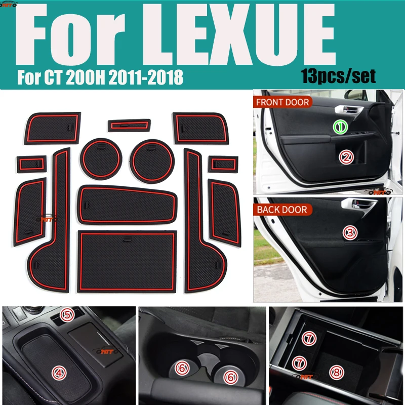 

For LEXUS CT 200H 2011-2018 13pcs/set Silicone Rubber Grid Non-slip Slot Gate Pad Mat Door Groove Mat Red/white/luminous