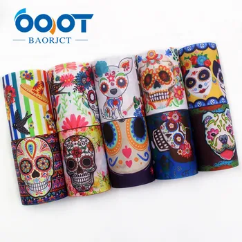 

I-19825-1989,3'' 75mm Cartoon Halloween Printed grosgrain ribbon DIY handmade hat bow Headwear Holiday decoration