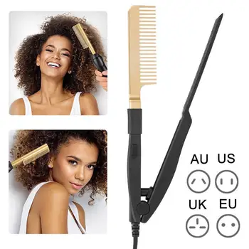

1PC Electric Hair Straightener Brush Hot Comb Flat Tool Fast Brush Smooth Iron Heating Styling Iron Comb Hair Curling Strai A1H9