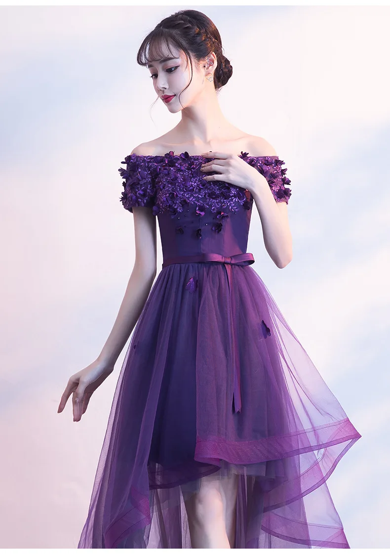 Vestidos De Gala фиолетовые тюлевые платья трапециевидной формы с цветочной аппликацией и вырезом лодочкой для женщин, вечерние длинные платья для выпускного вечера ES3080