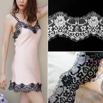 

10pcs Black White Nylon Eyelash Lace Trim 7cm Lace Fabric for Women Wedding Dress Curtains Fabric for Sewing All for Handiwork